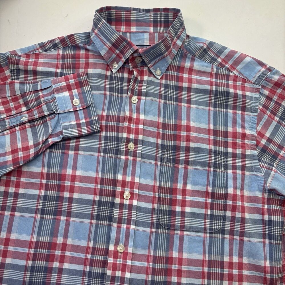 Vineyard Vines Murray Shirt Blue Red Plaid Mens M Cotton Long Sleeve Button Down - Picture 2 of 7